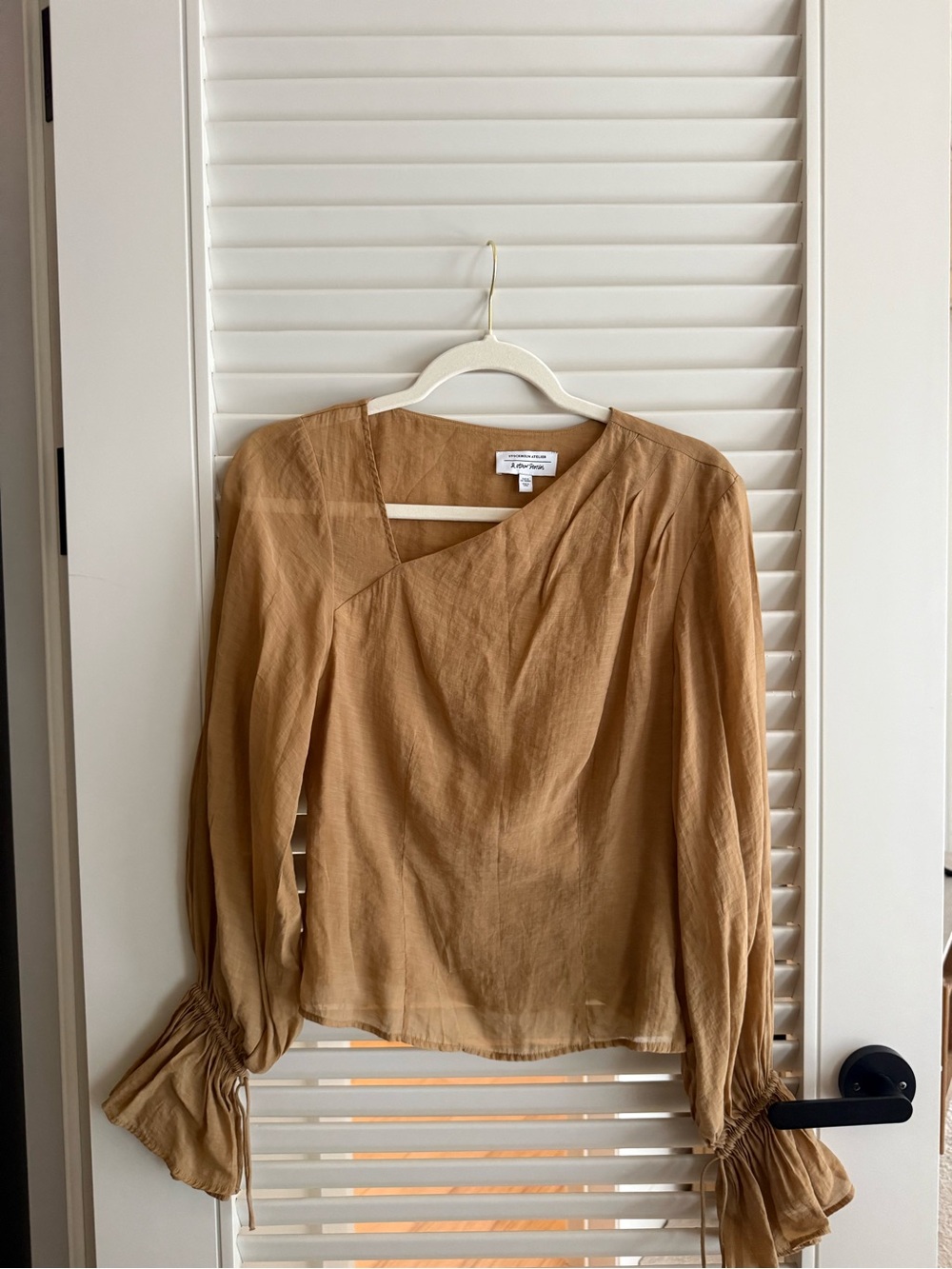 & Other Stories Camel Asymmetric-Neck Long-Sleeve Blouse